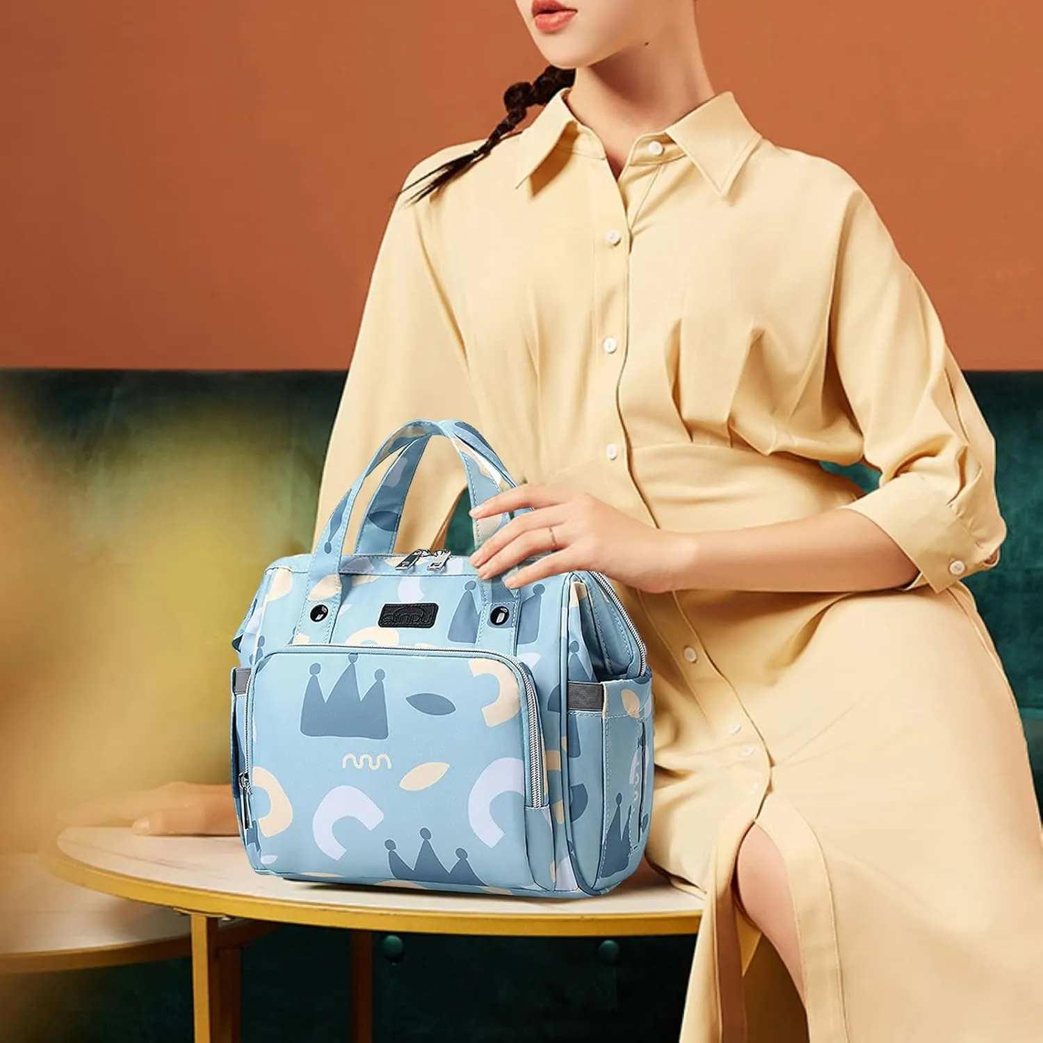 Multifunctional Diaper Bag Backpack, Lightweight Waterproof Travel Nappy Changing Tote Mommy Shoulder Bag (Blue)