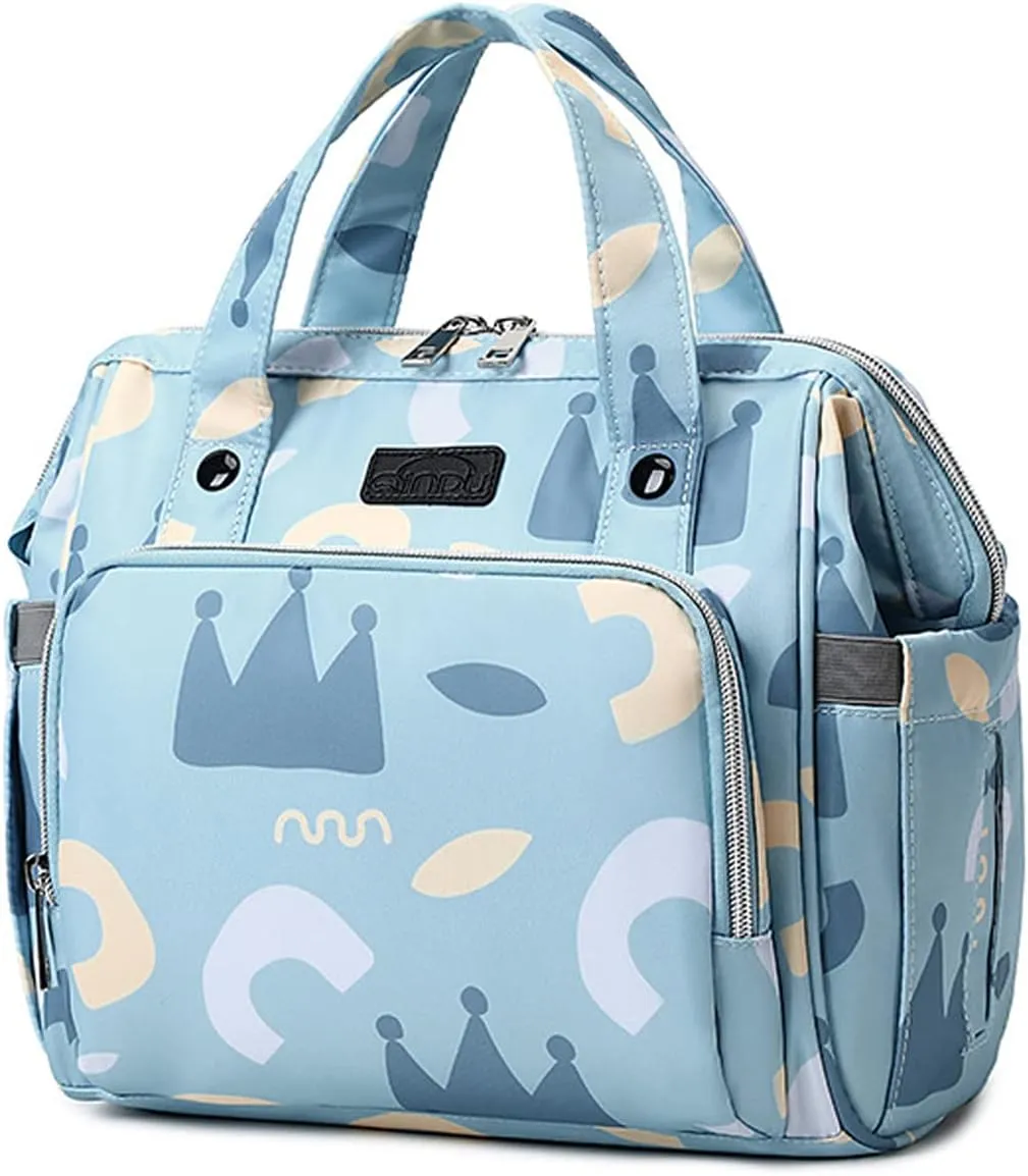 Multifunctional Diaper Bag Backpack, Lightweight Waterproof Travel Nappy Changing Tote Mommy Shoulder Bag (Blue)
