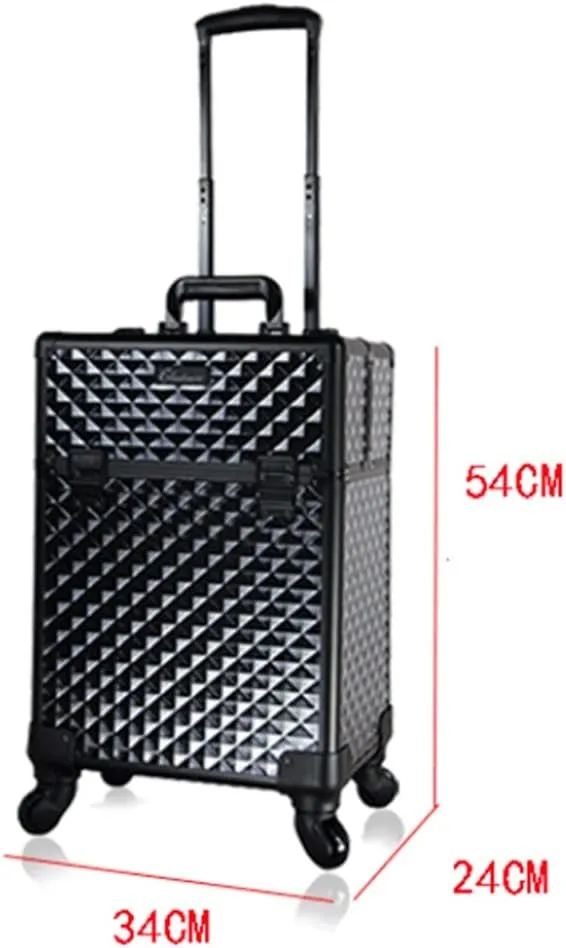 Multifunctional Large Capacity Wheeled Suitcase Ladies Trolley Cosmetic Case Travel Cosmetic Bag Rolling Luggage(Blue)