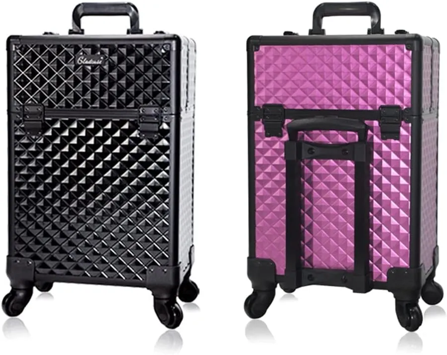 Multifunctional Large Capacity Wheeled Suitcase Ladies Trolley Cosmetic Case Travel Cosmetic Bag Rolling Luggage(Blue)
