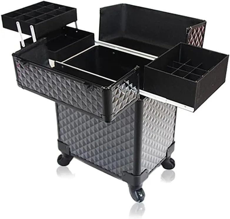 Multifunctional Large Capacity Wheeled Suitcase Ladies Trolley Cosmetic Case Travel Cosmetic Bag Rolling Luggage(Blue)