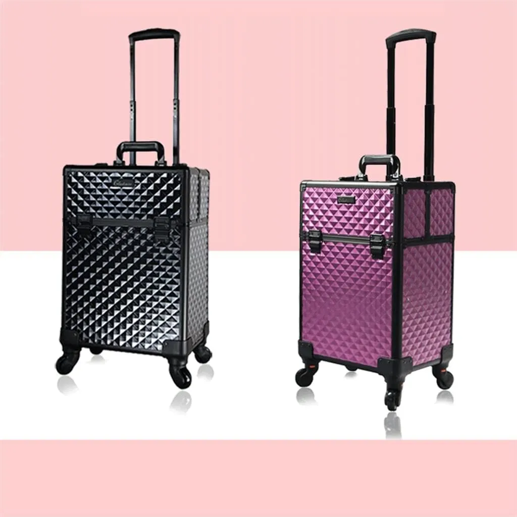 Multifunctional Large Capacity Wheeled Suitcase Ladies Trolley Cosmetic Case Travel Cosmetic Bag Rolling Luggage(Blue)