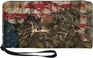 Mumeson 3D Deer Long Wallet Casual Zipper Round Long Wallet with Wristlet Portable Leather PU Purse for Travel School Multi-functional Pouch Mini Handbags