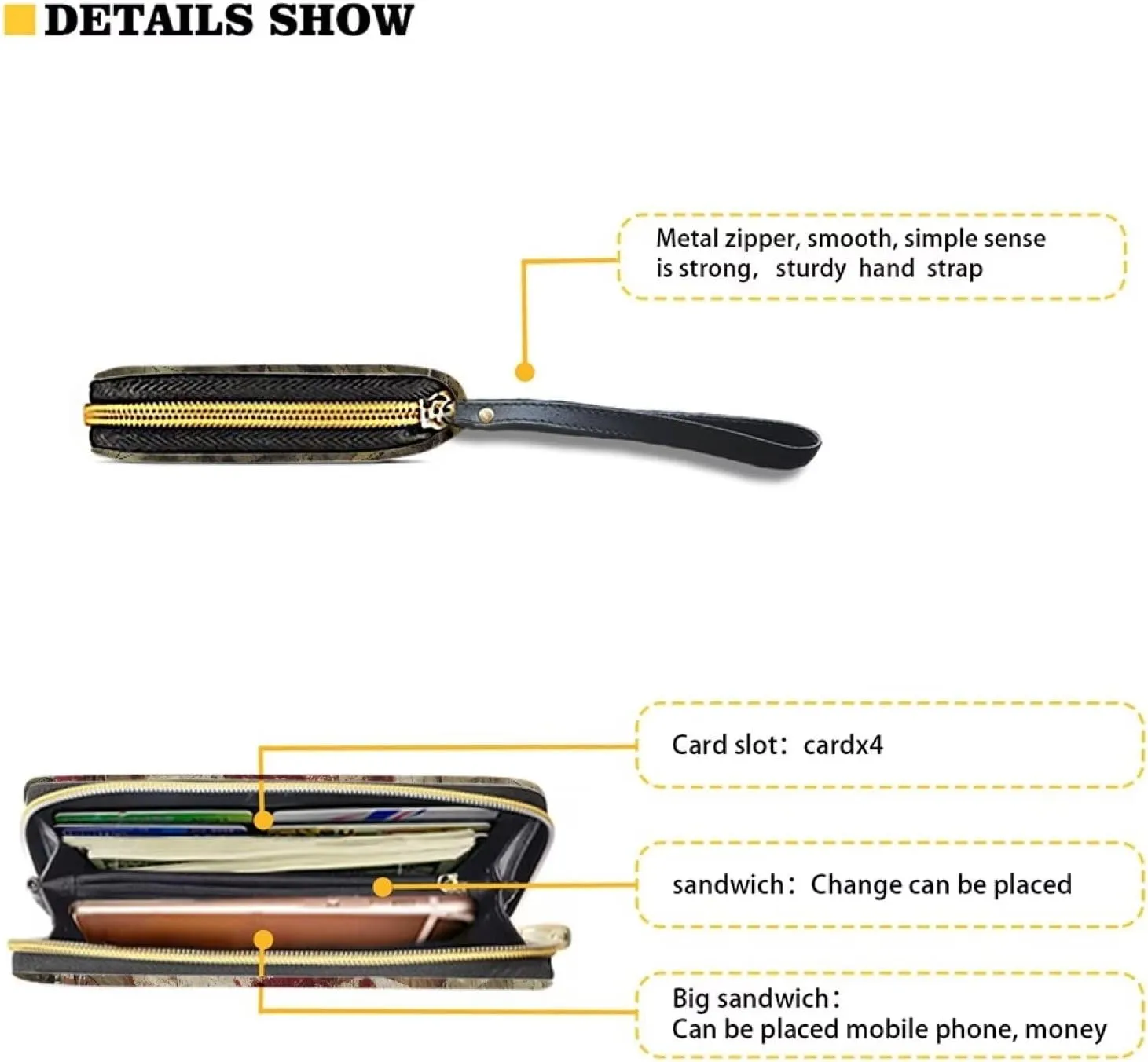 Mumeson 3D Deer Long Wallet Casual Zipper Round Long Wallet with Wristlet Portable Leather PU Purse for Travel School Multi-functional Pouch Mini Handbags