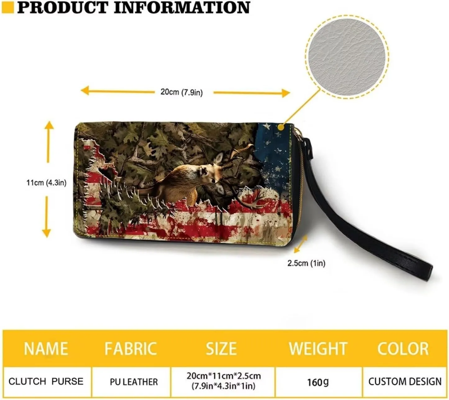 Mumeson 3D Deer Long Wallet Casual Zipper Round Long Wallet with Wristlet Portable Leather PU Purse for Travel School Multi-functional Pouch Mini Handbags