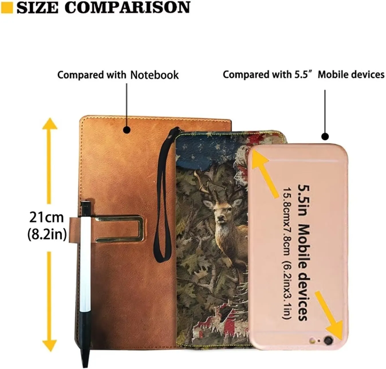 Mumeson 3D Deer Long Wallet Casual Zipper Round Long Wallet with Wristlet Portable Leather PU Purse for Travel School Multi-functional Pouch Mini Handbags