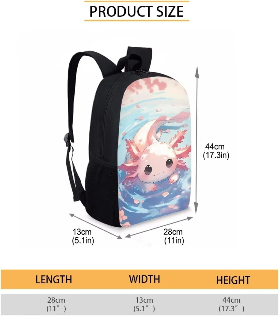 Mumeson Axolotl Cute Backpack for Teen Girls Boys, Large Capacity Back to School Bookbags Rucksack Lightweight School Bags Adjust Strap Daypack