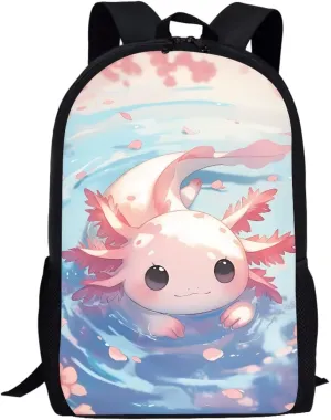 Mumeson Axolotl Cute Backpack for Teen Girls Boys, Large Capacity Back to School Bookbags Rucksack Lightweight School Bags Adjust Strap Daypack