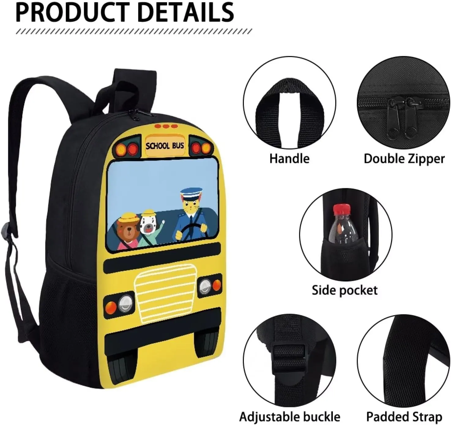 Mumeson Cartoon Bus Print Backpack Kid's School Bags Bookbag Organizer 17 Inches Large School Shoulder Bags Satchel Day Pack School Supplies for Kids