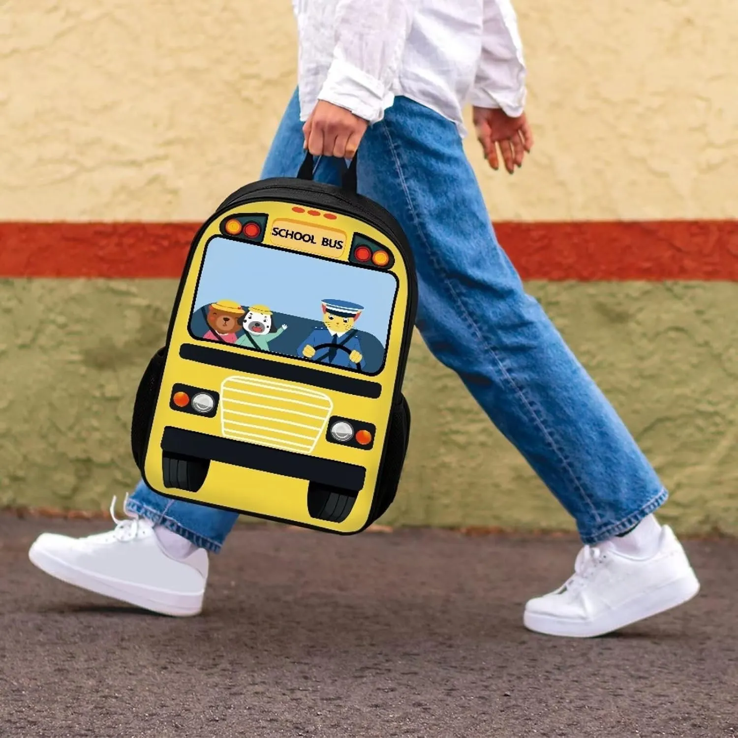 Mumeson Cartoon Bus Print Backpack Kid's School Bags Bookbag Organizer 17 Inches Large School Shoulder Bags Satchel Day Pack School Supplies for Kids