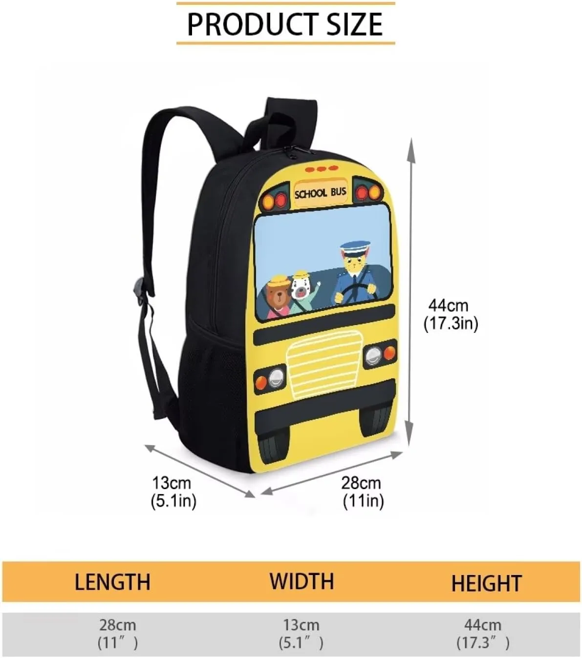 Mumeson Cartoon Bus Print Backpack Kid's School Bags Bookbag Organizer 17 Inches Large School Shoulder Bags Satchel Day Pack School Supplies for Kids
