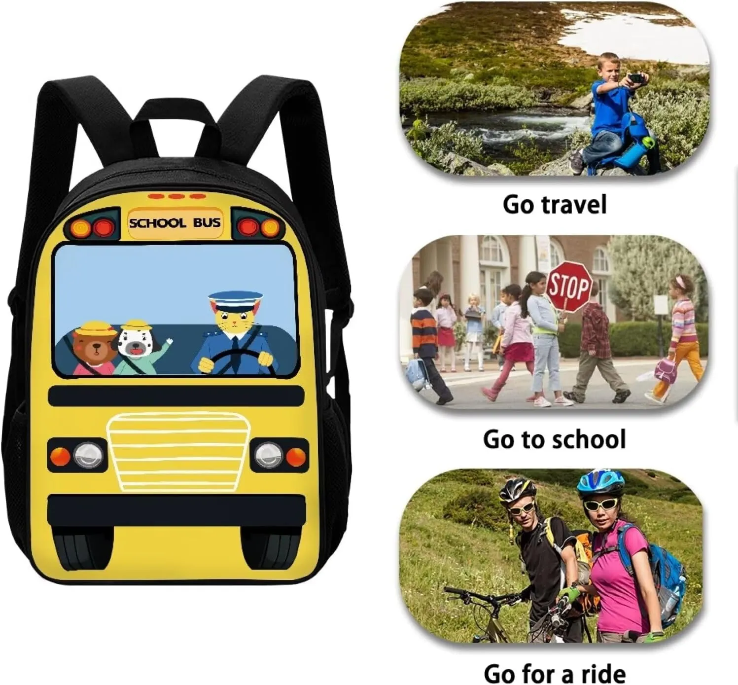 Mumeson Cartoon Bus Print Backpack Kid's School Bags Bookbag Organizer 17 Inches Large School Shoulder Bags Satchel Day Pack School Supplies for Kids