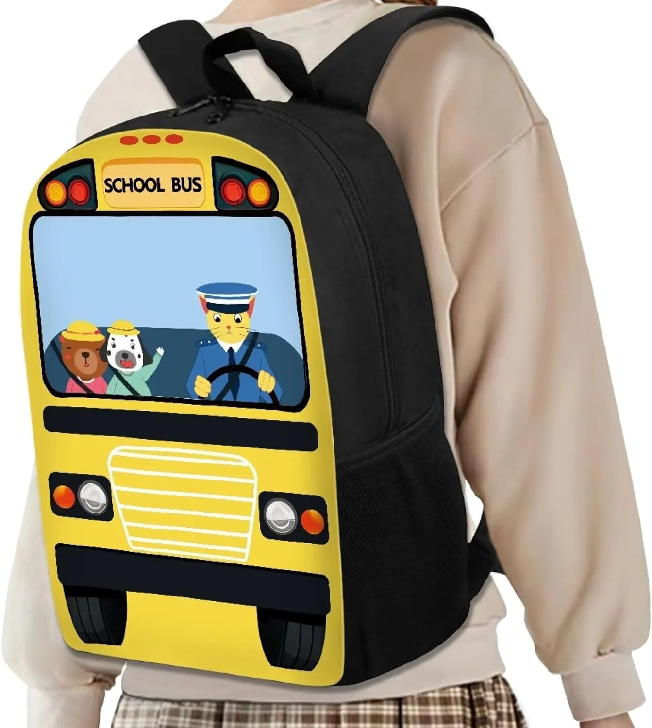 Mumeson Cartoon Bus Print Backpack Kid's School Bags Bookbag Organizer 17 Inches Large School Shoulder Bags Satchel Day Pack School Supplies for Kids