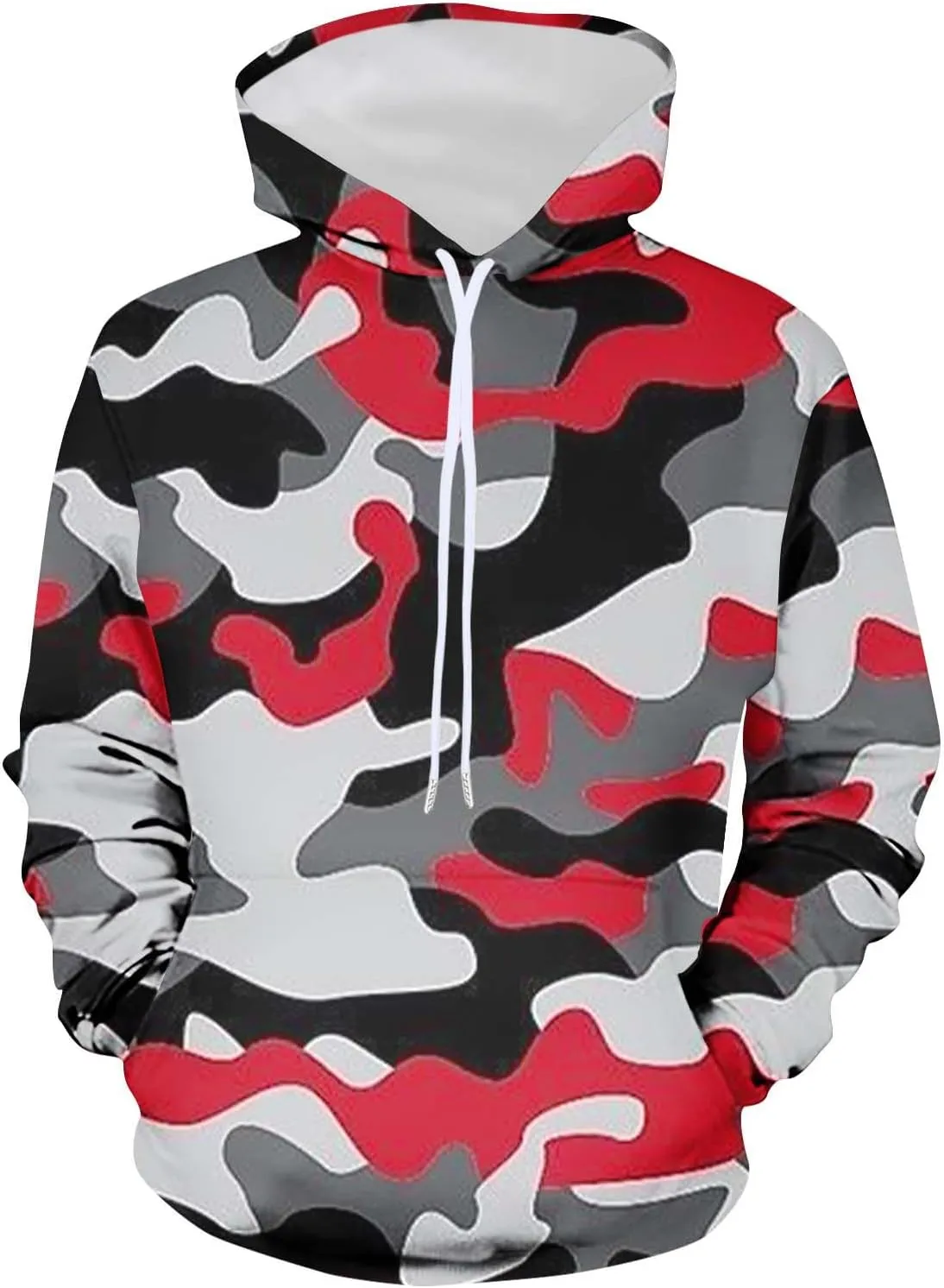 Muscularfit Camo Sweatshirt Hoodie for Men 2023 Fall Fashion Drawstring Casual Loose Long Sleeve Pullover Camouflage Shirts