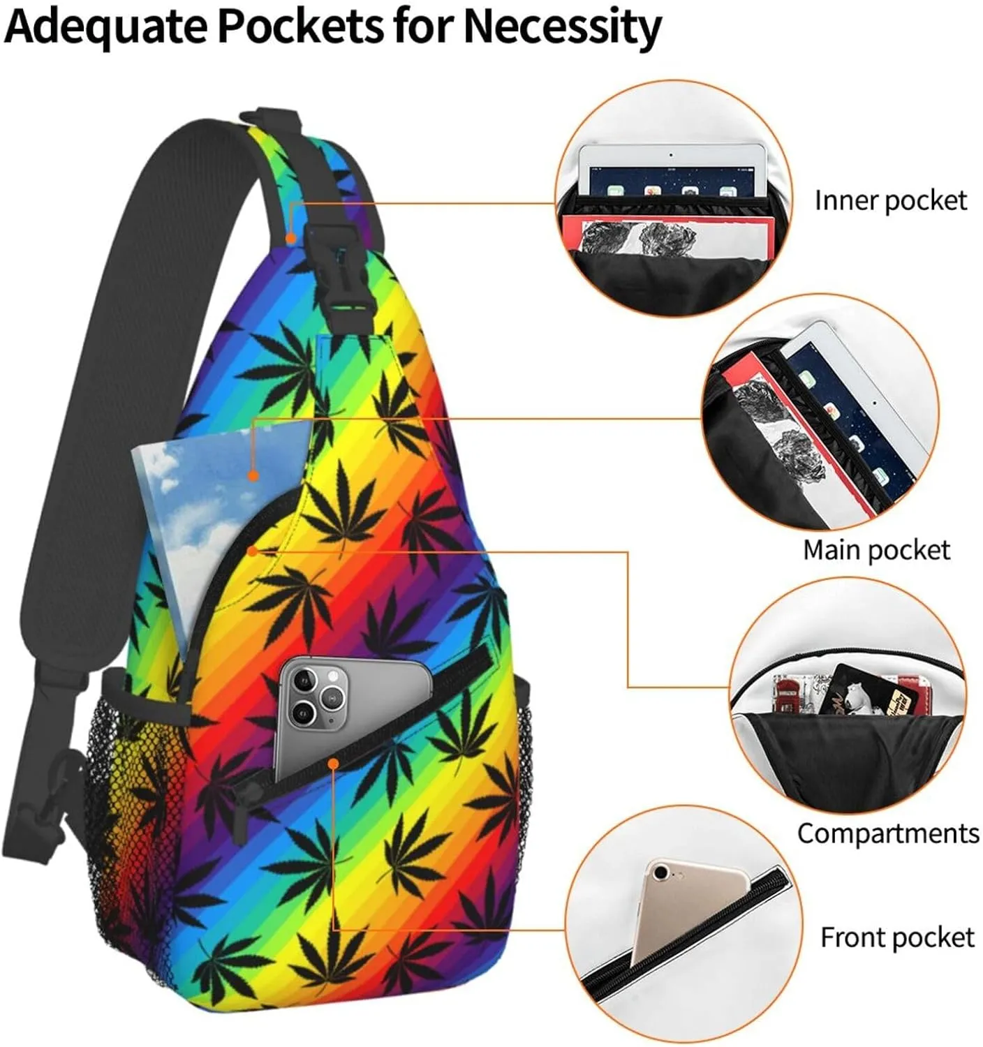 Mushroom Crossbody Bag Adjustable Sling Bag Casual Chest Bags Travel Shoulder Backpack