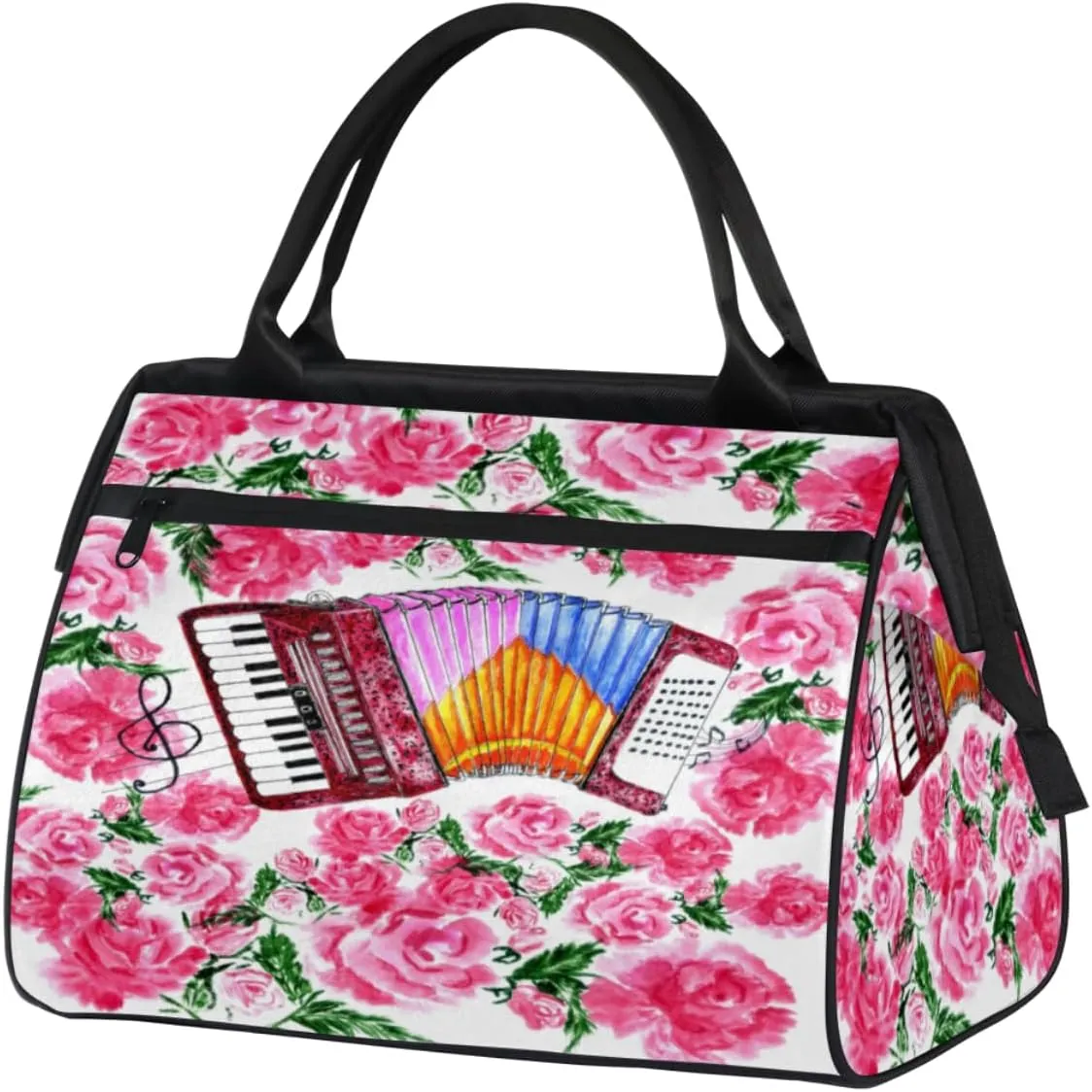 Music Accordion Flower Travel Duffel Bag Sports Travel Duffel Bag Waterproof Durable Large Gym Tote Bag Weekender Overnight Bag for Women Travel Gym Yoga