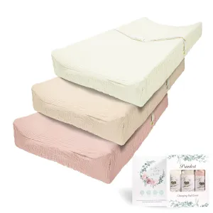 Muslin Changing Pad Cover for Boys Girls 100% Cotton Fitted Baby Diaper Changing Table 3 Pack Soft and Breathable for Standard Changing Table Topper 32"x16"