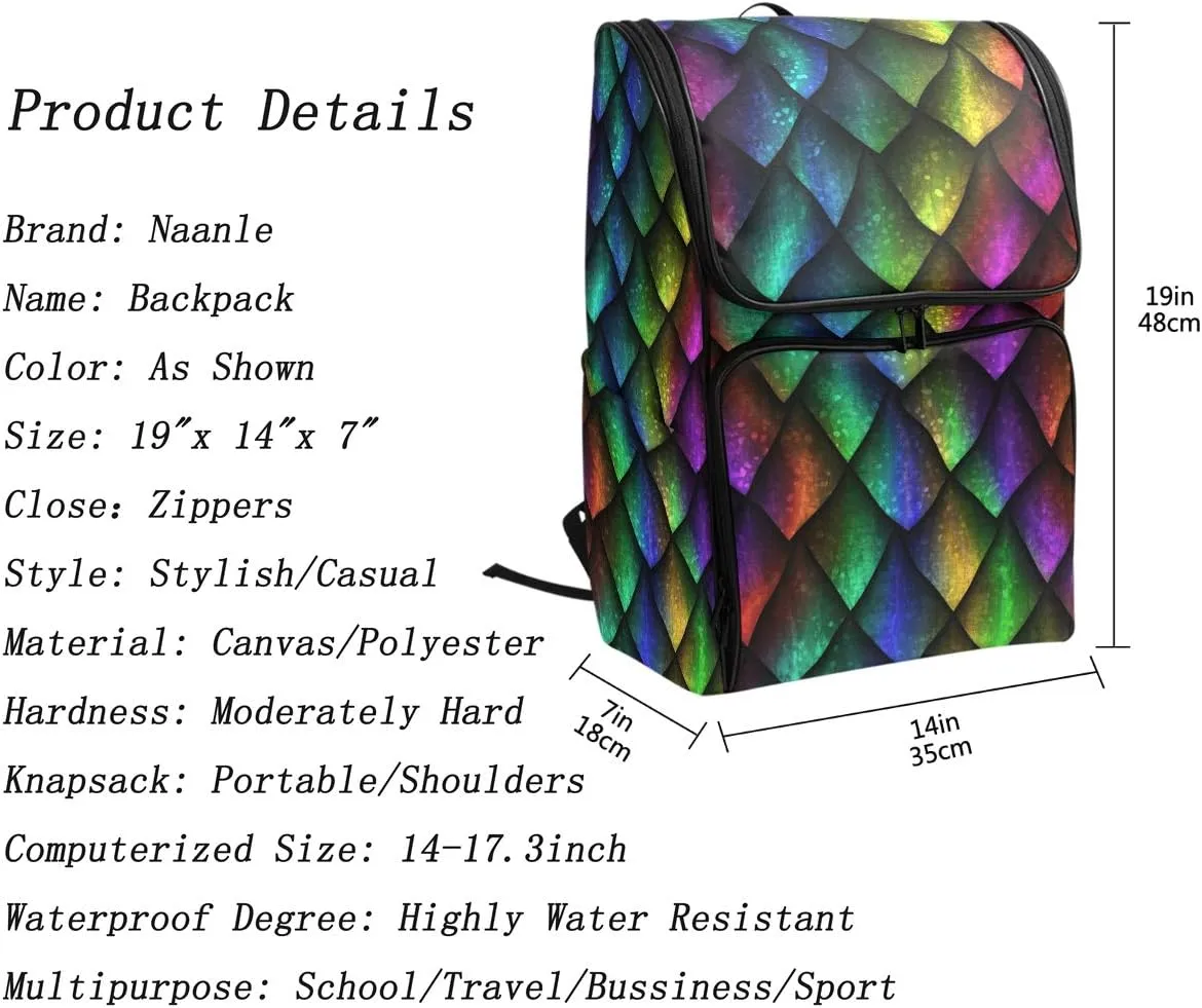 Naanle Daypack College School Backpack Large Travel Hiking Bags for Men Women,Waterproof Computer Bag Fits 15.6 Inch Laptop