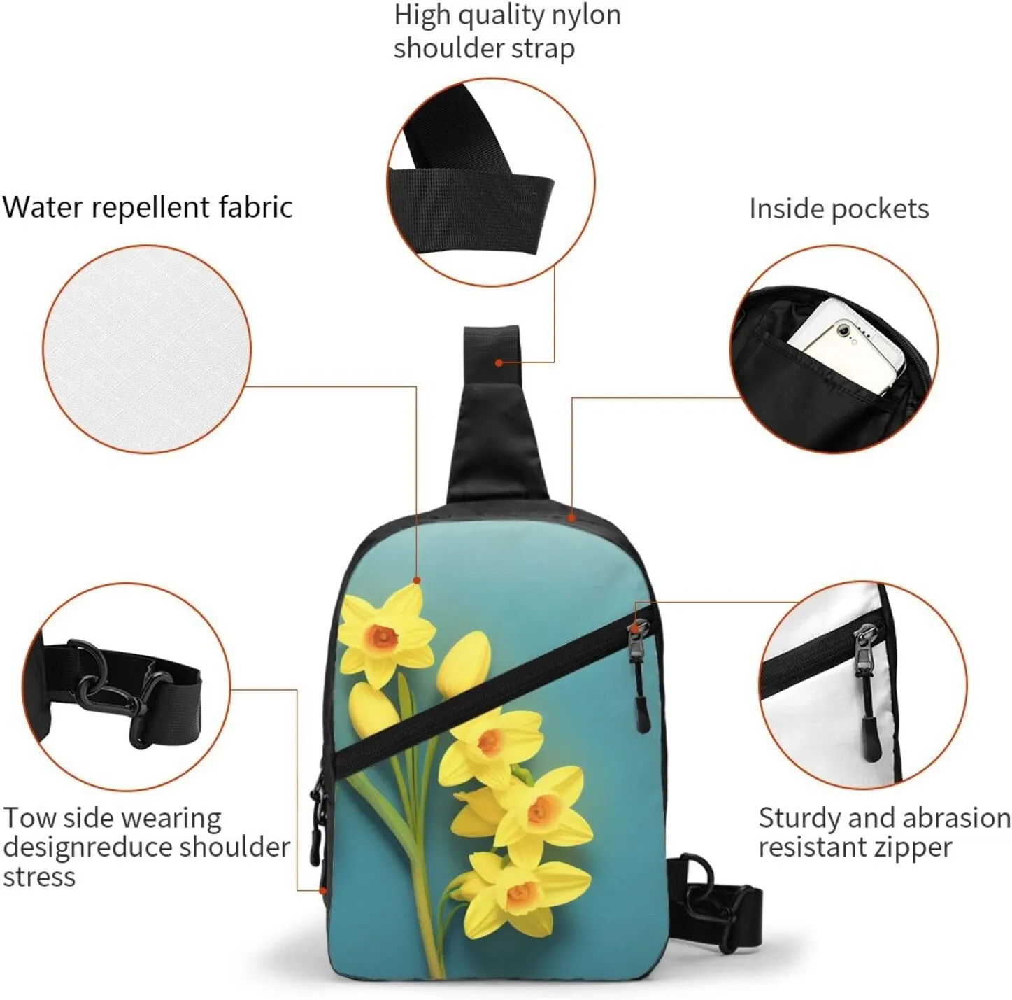 Narcissus Sling Bag For Women And Men Fashion Folding Chest Bag Adjustable Crossbody Travel Shoulder Bag