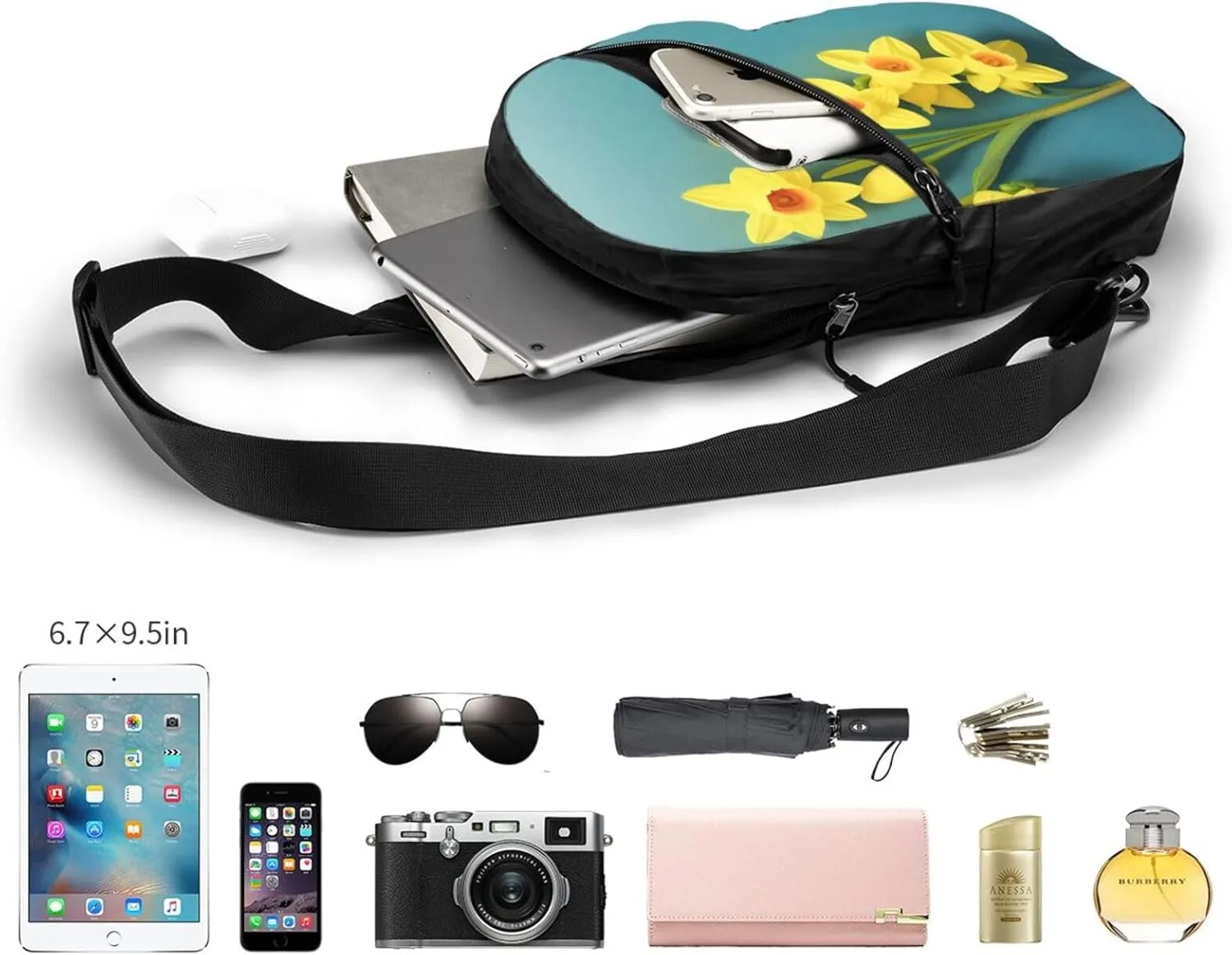 Narcissus Sling Bag For Women And Men Fashion Folding Chest Bag Adjustable Crossbody Travel Shoulder Bag