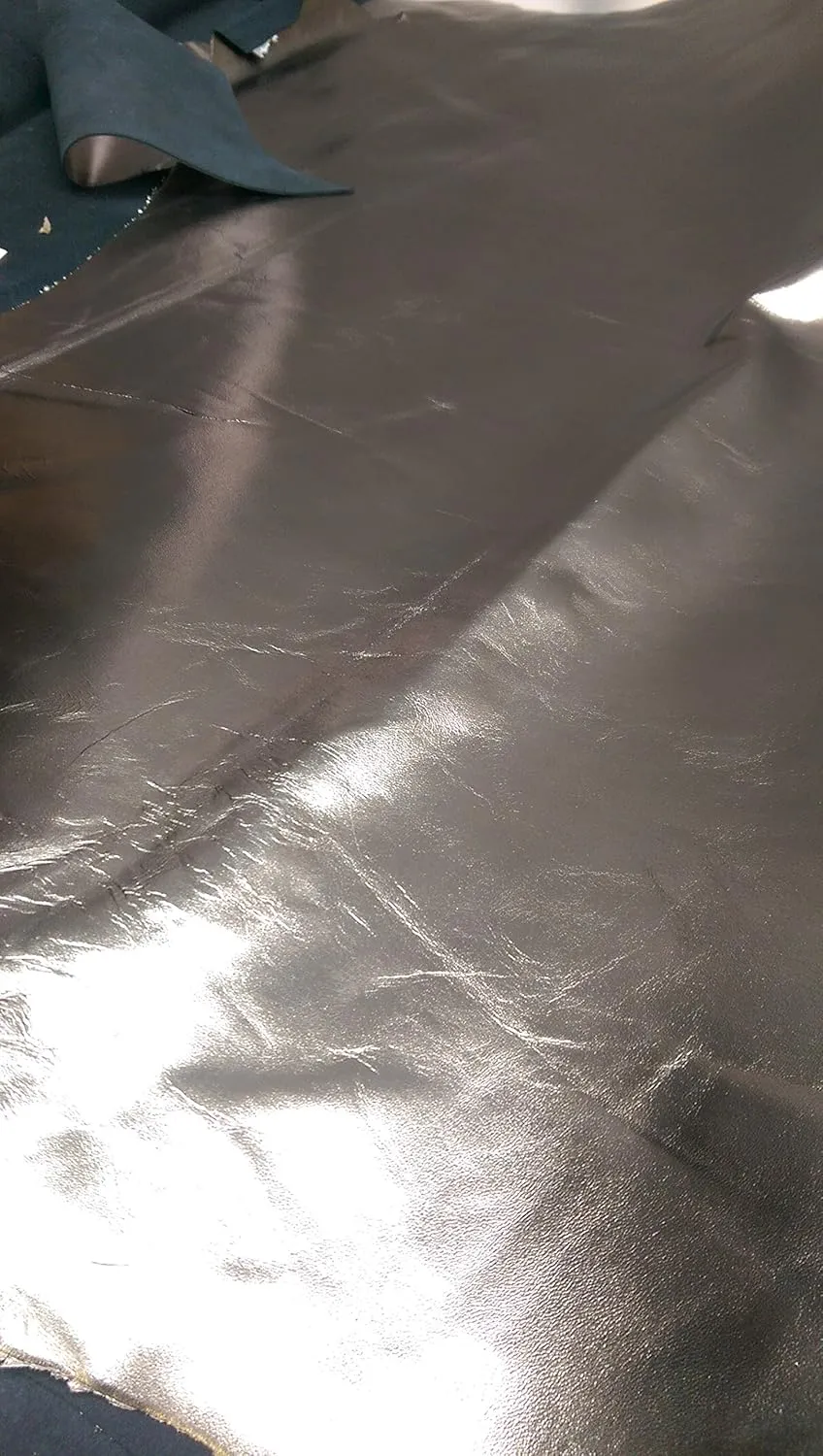 NAT Leathers Pewter Foil Metallic Smooth Handbag Strap Seating Upholstery Shoe 16-20 Square Feet Sq.ft. Cowhide Genuine Leather Hide Skin (Full Skin 16-20 sq.ft)