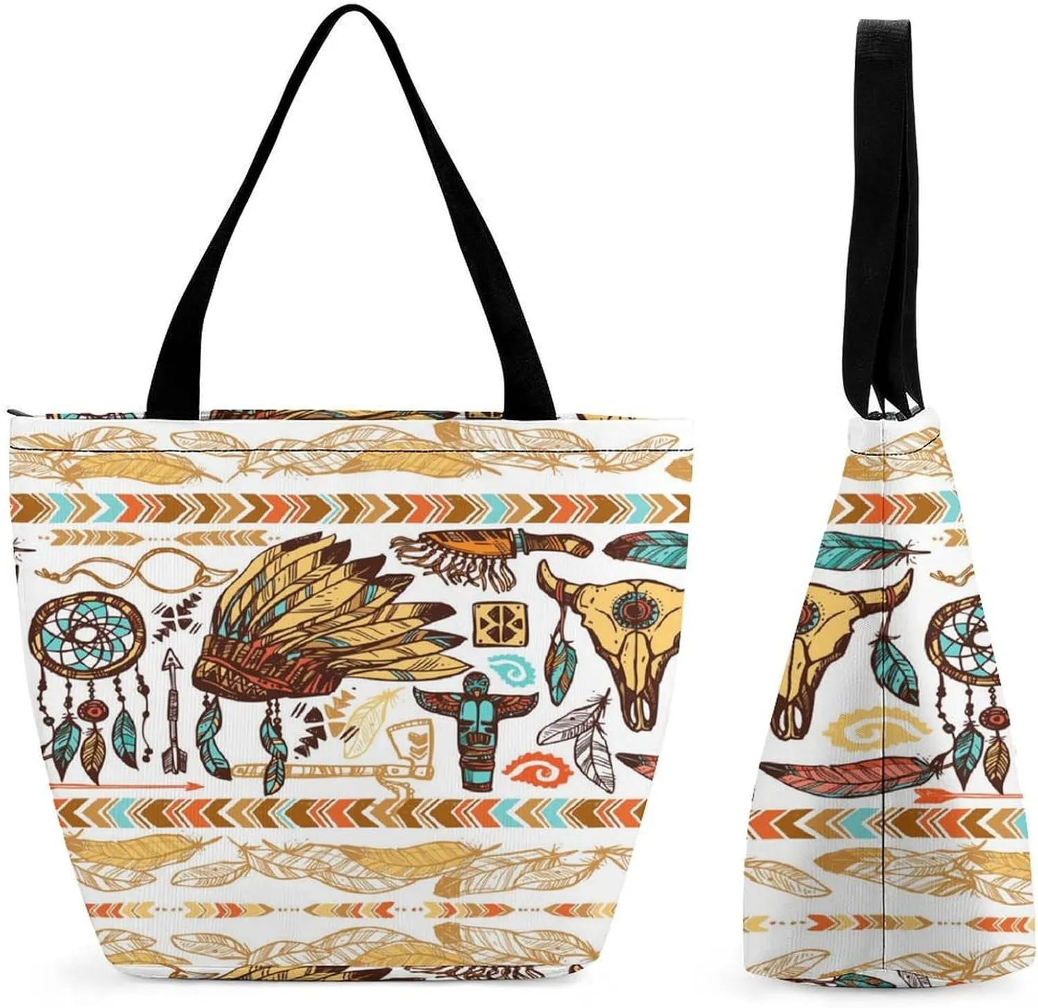 Native Americans Women's Reusable Shopping Bags Foldable Tote Bag Lightweight Handbag for Work Travel