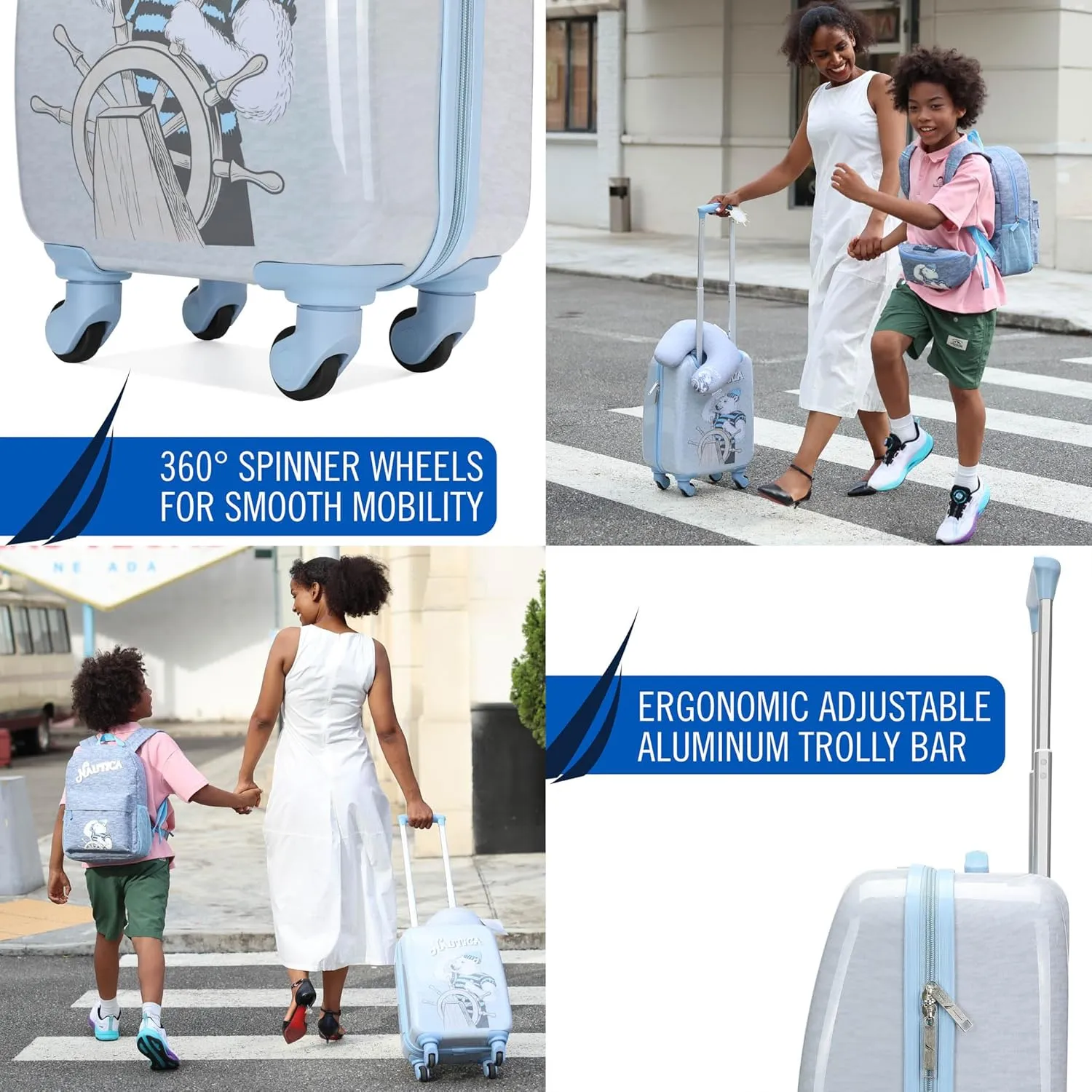 NAUTICA Kids Luggage - 18" Airline Approved Rolling Hardside Upright Carry-on Suitcase Set with Wheels (Polar Voyage | 5pc Travel Set)