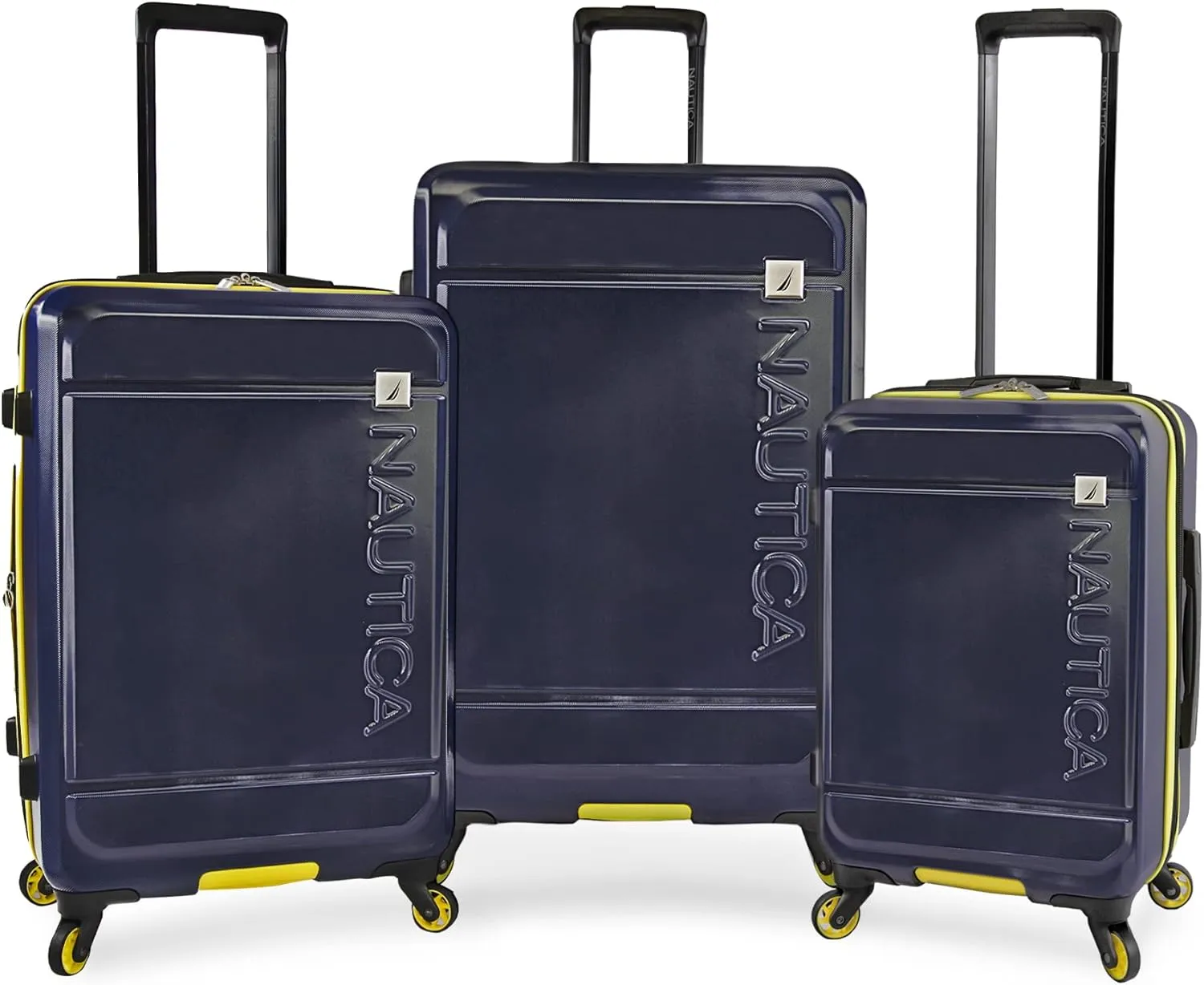 NAUTICA Roadie 3pc Hardside Luggage Set, Navy/Yellow
