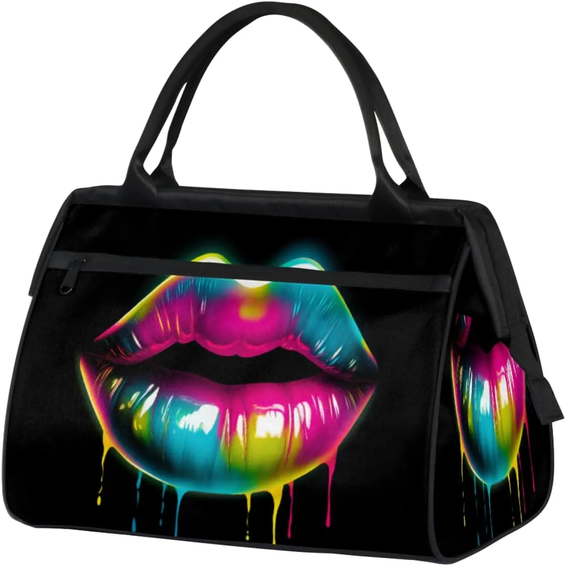 Neon Colors Lips Travel Duffle Bag, Waterproof Duffel Bag Weekender Overnight Carry On Bag Lightweight Sport Gym Bag for Men Women