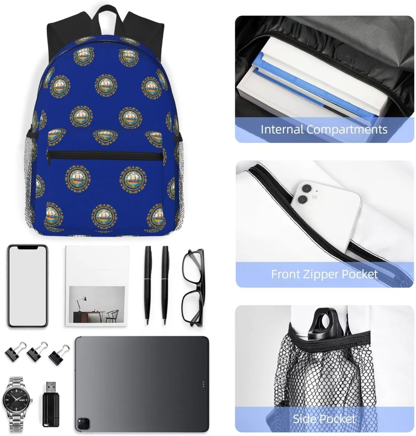 New Hampshire State Flag Men Women Office Laptop Backpack,Work Bag 15.7 Inch Business Travel Bags Large Capacity