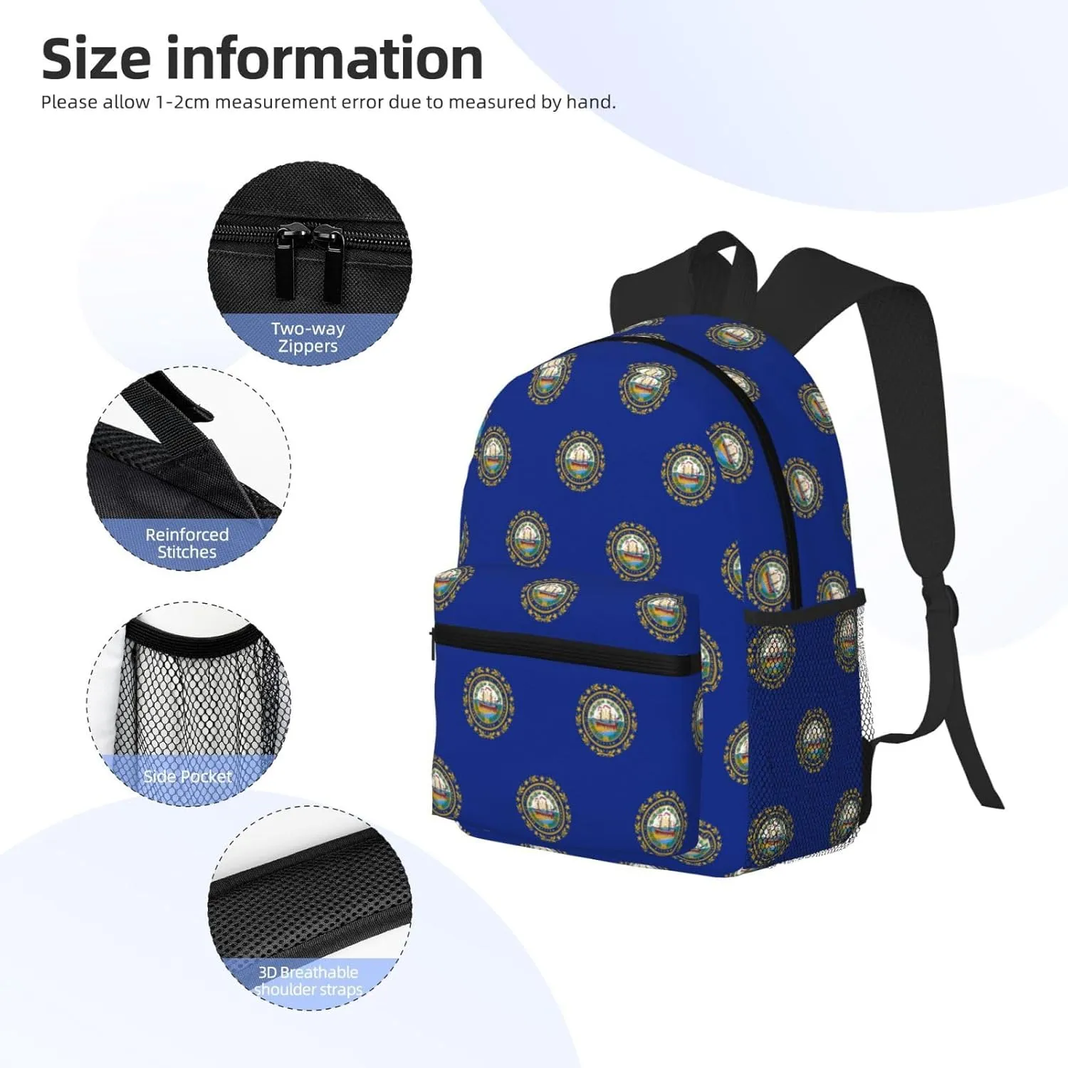 New Hampshire State Flag Men Women Office Laptop Backpack,Work Bag 15.7 Inch Business Travel Bags Large Capacity