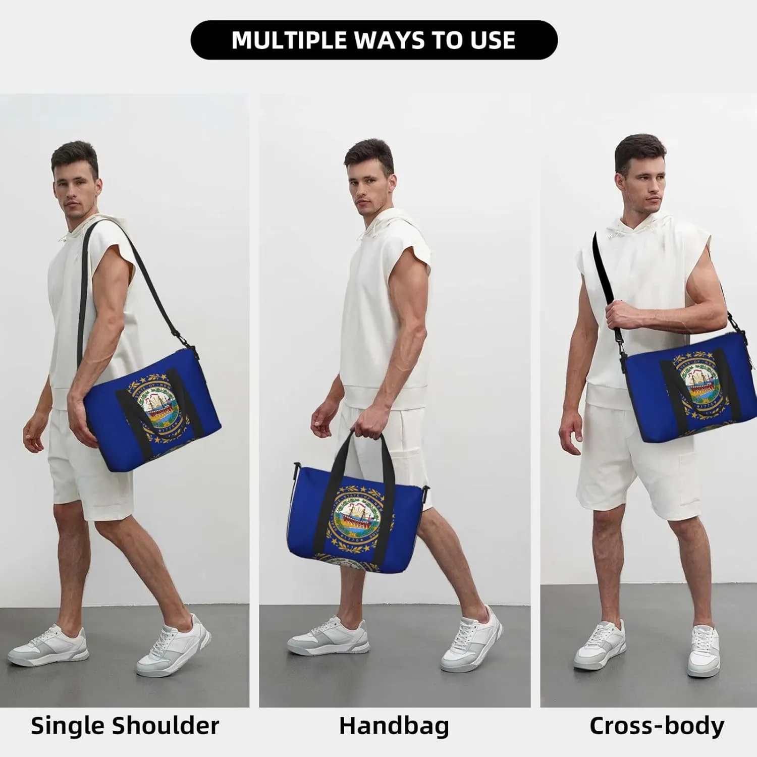 New Hampshire State Flag Travel Duffel Bag Carry On Tote Bags For Men,Weekender Overnight Bag,Sports Tote Gym Bag