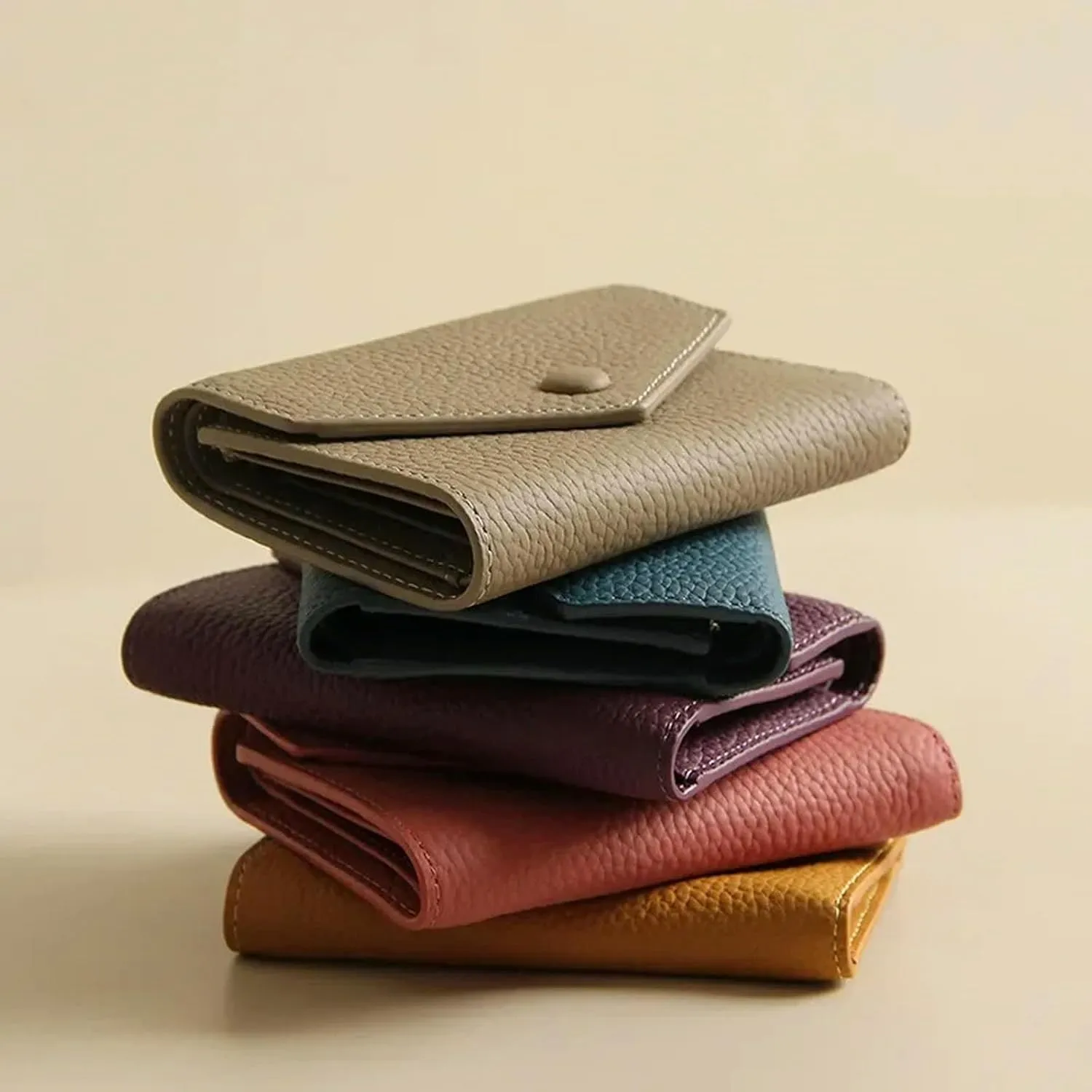 New PU Leather Small for Women Wallet Luxury Envelope Card Holder Multipurpose Zip Coin Cowhide Short Purse 2024