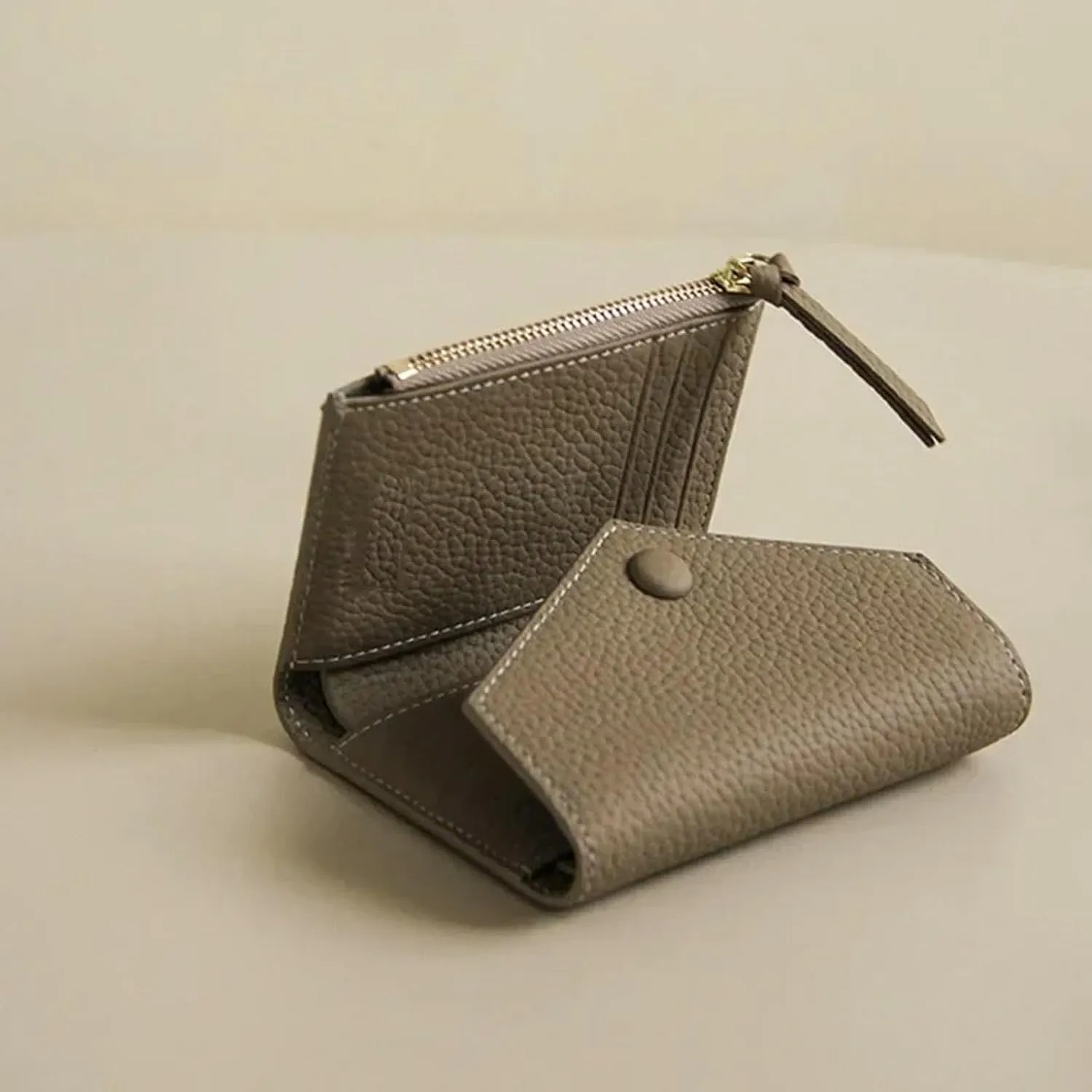 New PU Leather Small for Women Wallet Luxury Envelope Card Holder Multipurpose Zip Coin Cowhide Short Purse 2024