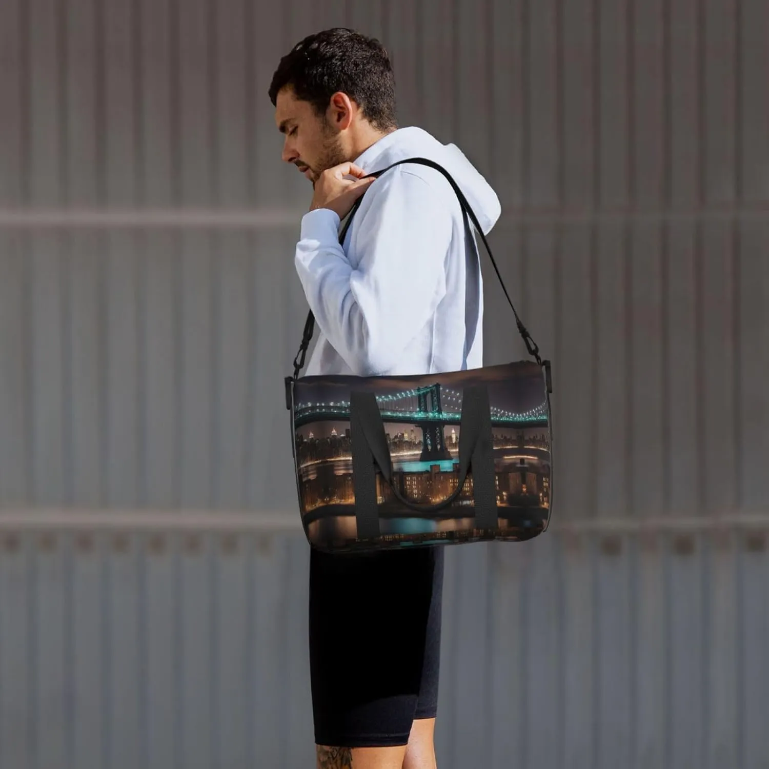 New York Manhattan Bridge Night Travel Duffel Bag Carry On Tote Bags For Men,Weekender Overnight Bag,Sports Tote Gym Bag