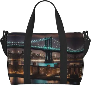 New York Manhattan Bridge Night Travel Duffel Bag Carry On Tote Bags For Men,Weekender Overnight Bag,Sports Tote Gym Bag