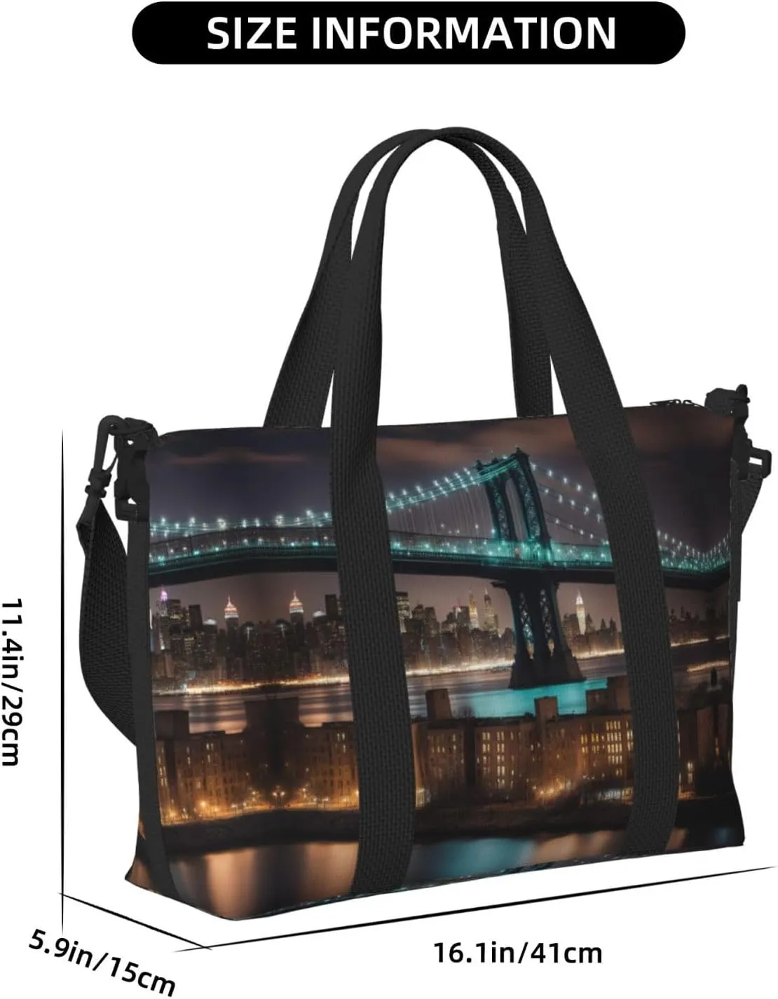 New York Manhattan Bridge Night Travel Duffel Bag Carry On Tote Bags For Men,Weekender Overnight Bag,Sports Tote Gym Bag