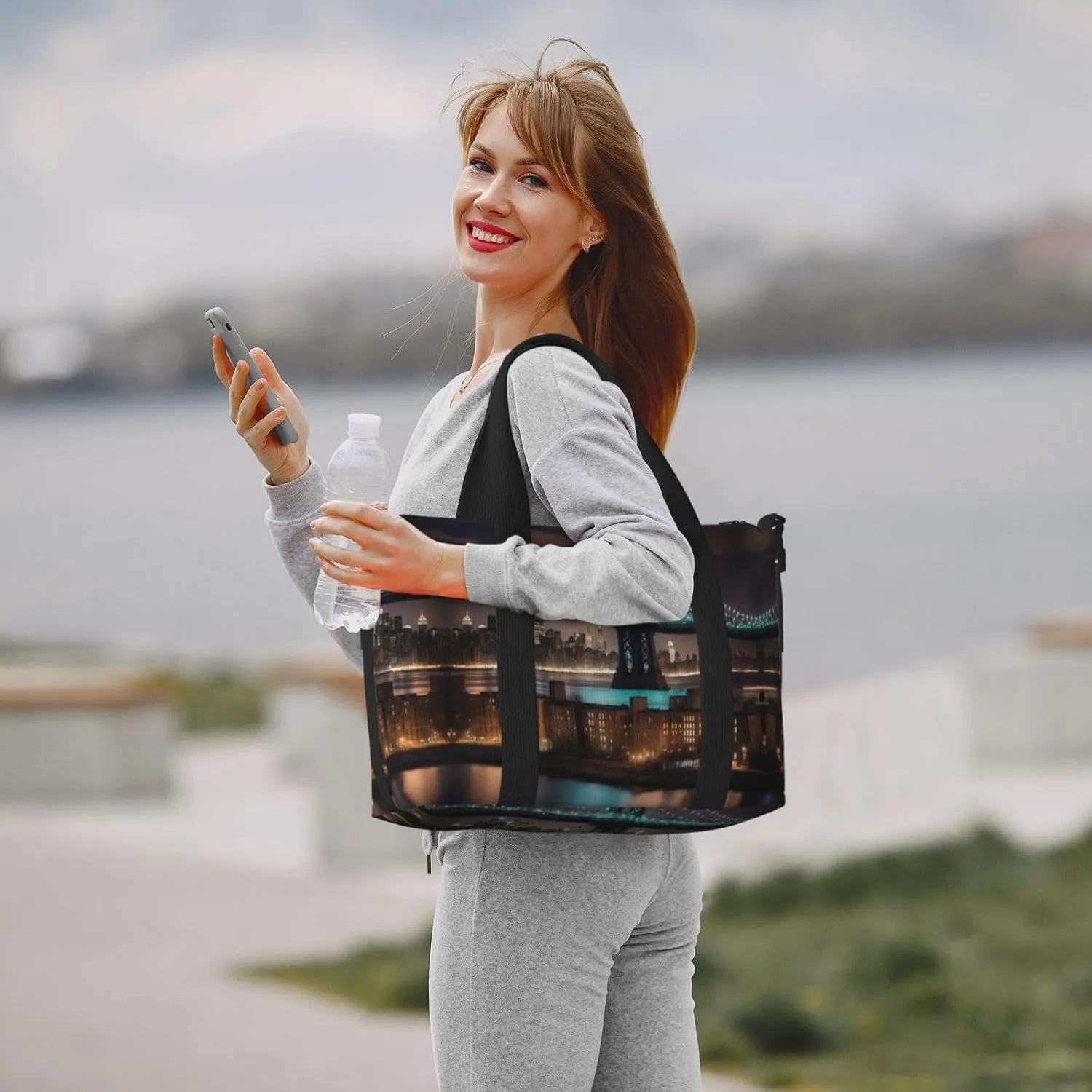 New York Manhattan Bridge Night Travel Duffel Bag Carry On Tote Bags For Men,Weekender Overnight Bag,Sports Tote Gym Bag