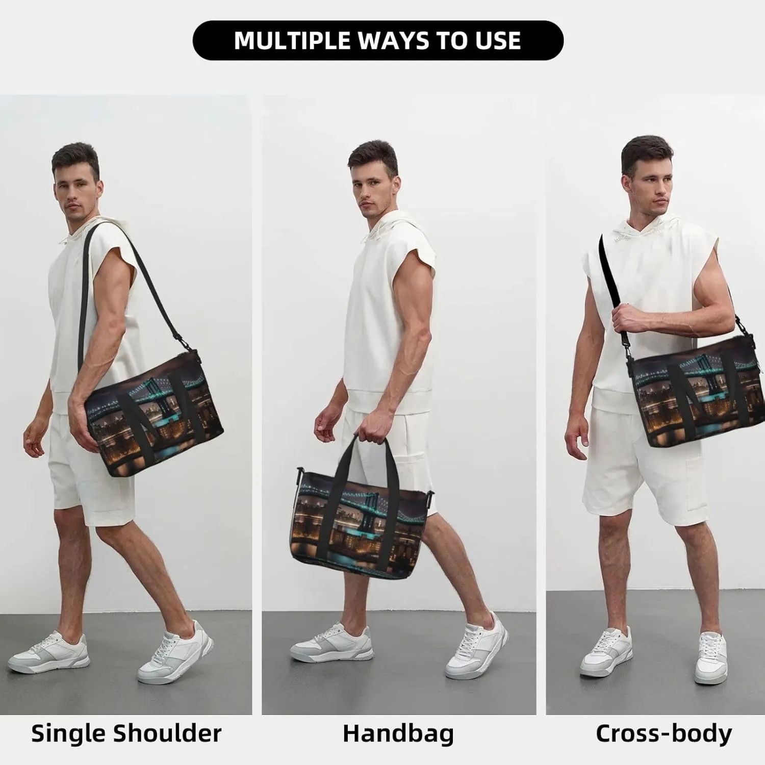 New York Manhattan Bridge Night Travel Duffel Bag Carry On Tote Bags For Men,Weekender Overnight Bag,Sports Tote Gym Bag