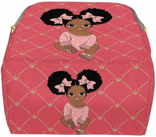 Newcos Personalized Crown Print Diaper Bag Backpack with Name Custom Afro Princess Mommy Nursing Baby Bags for Women,Customized Large Nappy Bags
