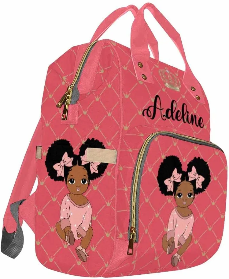 Newcos Personalized Crown Print Diaper Bag Backpack with Name Custom Afro Princess Mommy Nursing Baby Bags for Women,Customized Large Nappy Bags