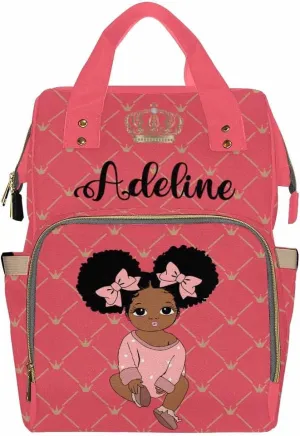 Newcos Personalized Crown Print Diaper Bag Backpack with Name Custom Afro Princess Mommy Nursing Baby Bags for Women,Customized Large Nappy Bags
