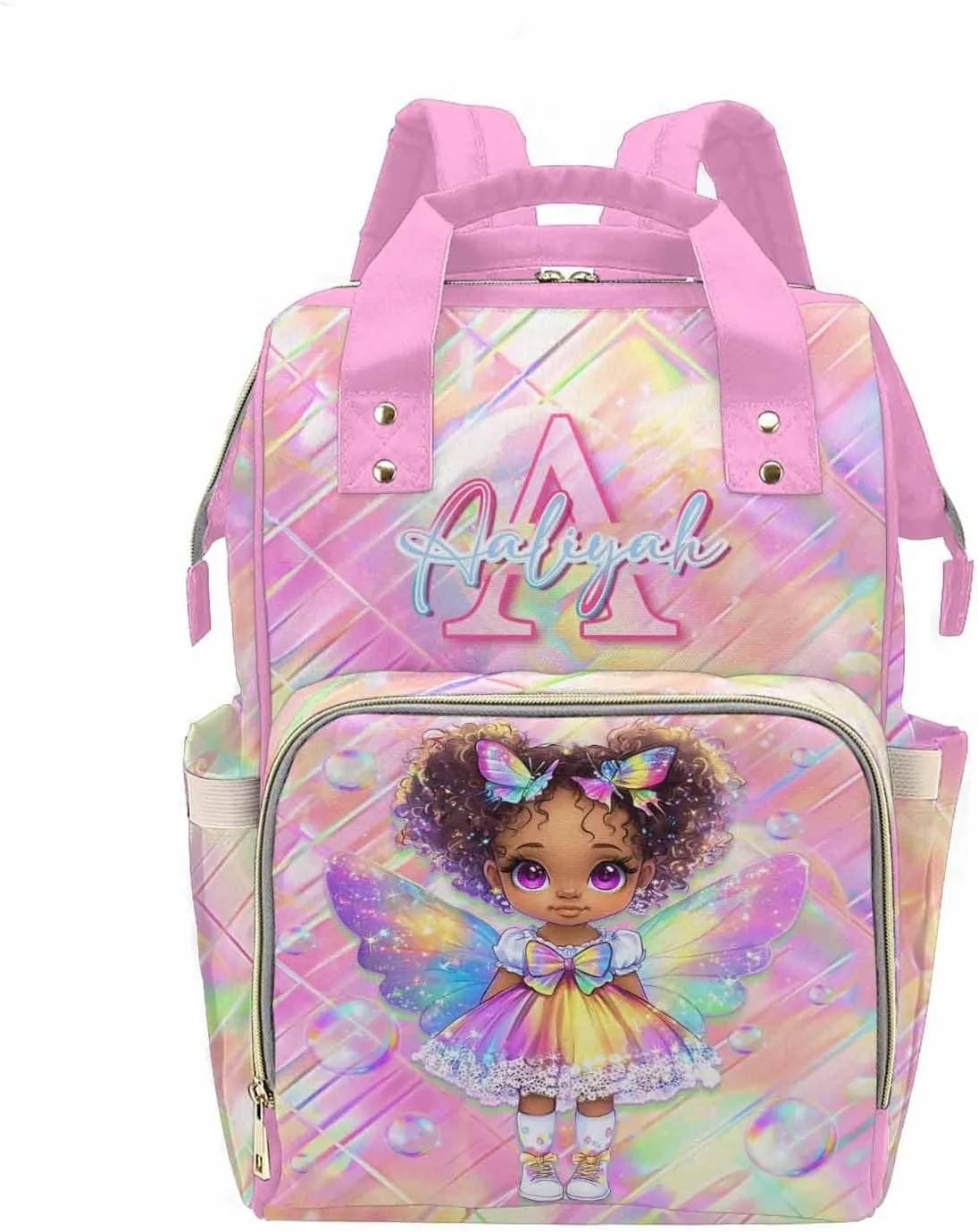 Newcos Personalized Name Diaper Bag for Women Men Custom Mommy Backpack Baby Bags Customized Large Capacity Daypack Shoulder Bag for New Mom Baby Travel Camping Work Office Pink