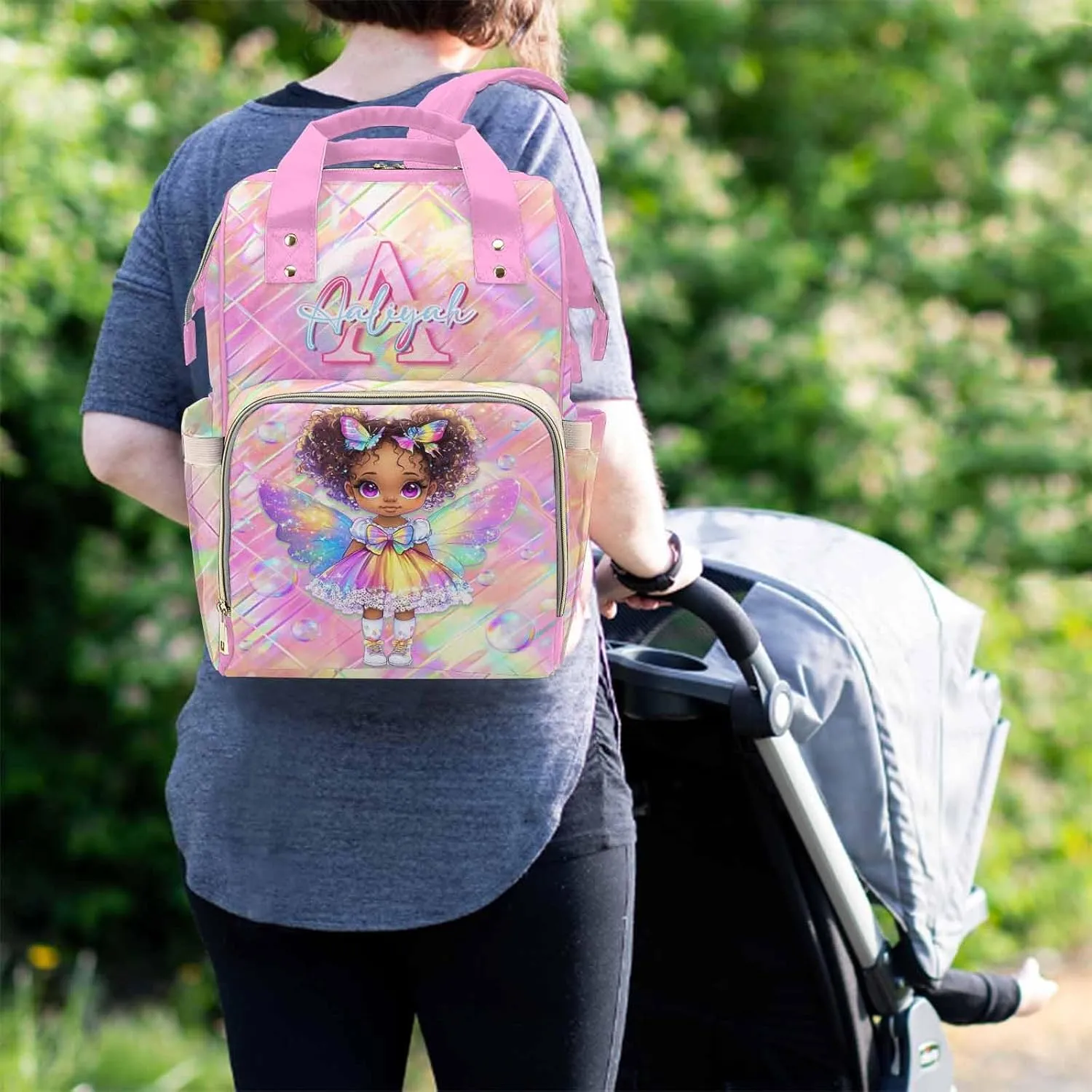 Newcos Personalized Name Diaper Bag for Women Men Custom Mommy Backpack Baby Bags Customized Large Capacity Daypack Shoulder Bag for New Mom Baby Travel Camping Work Office Pink