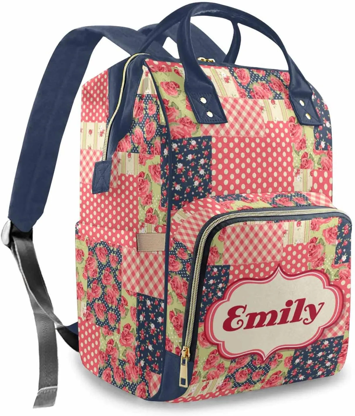 Newcos Personalized Name Diaper Bag with Floral for Mom, Custom Multifunction Mommy Nursing Backpack with Large Capacity for Travel, Birthday Mother's Day