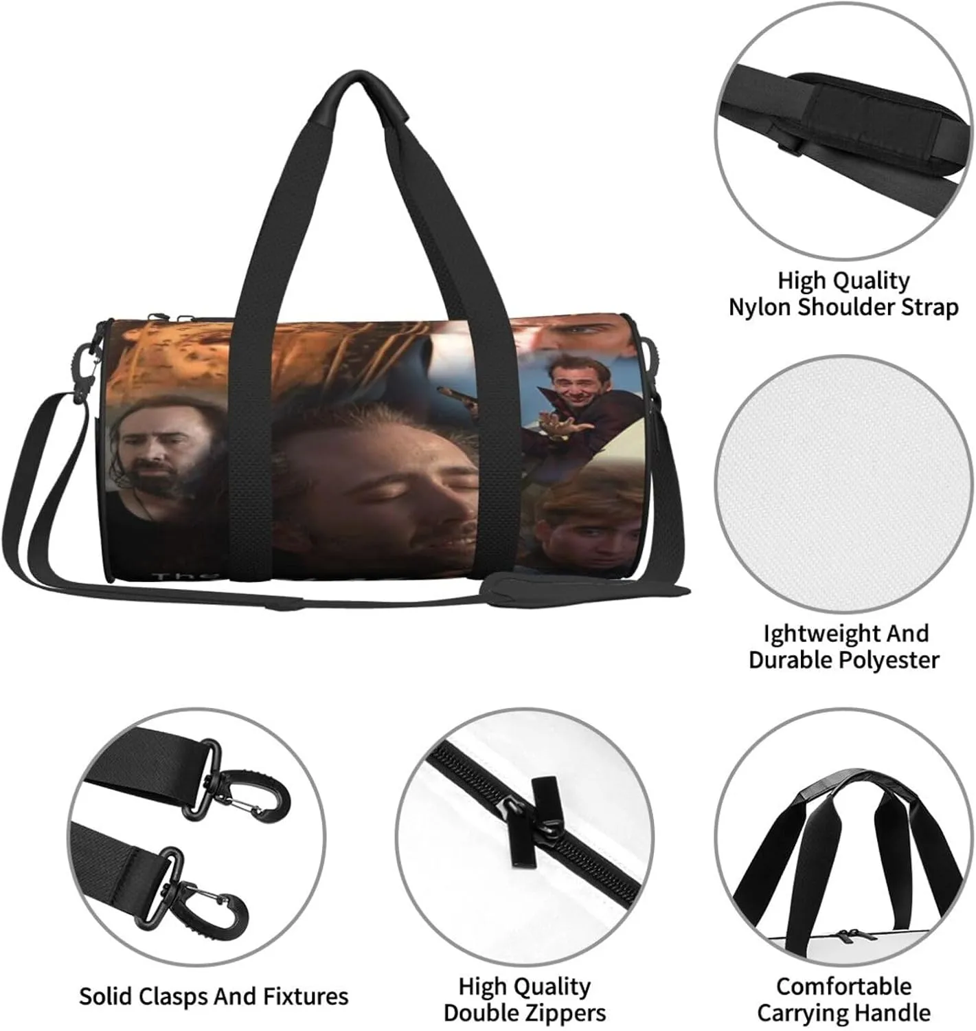 Nic-olas Cage Gym Bag for Women and Men, Gyms Waterproof Dufflebag Lightweight Carryon Gymbag