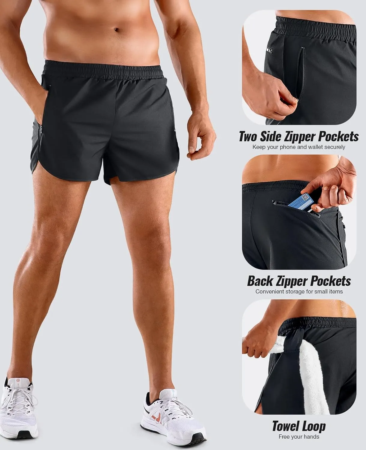 Niksa Men’s Running Shorts 3" Workout Athletic Shorts with Zipper Pockets Lightweight Quick Dry Gym Shorts