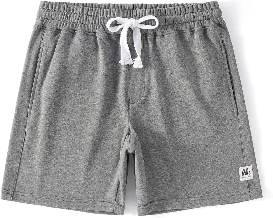 NIMENJOJA Mens 7" Sweat Shorts Cotton Workout Gym Jogger Lounge Shorts with Zipper Pockets