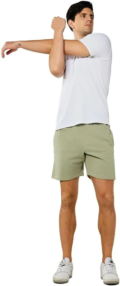 NIMENJOJA Mens 7" Sweat Shorts Cotton Workout Gym Jogger Lounge Shorts with Zipper Pockets