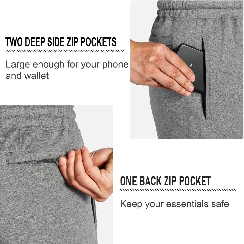 NIMENJOJA Mens 7" Sweat Shorts Cotton Workout Gym Jogger Lounge Shorts with Zipper Pockets